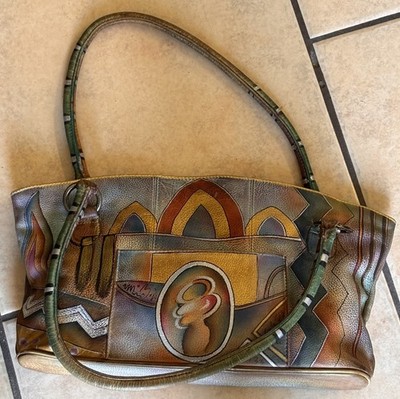Anuschka Hand Painted Leather Crossbody Bag Wallet Set Southwestern B1 