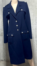 VALENTINO Vintage Runway Crystal Button Wool Twill Navy Blue Jacket Coat 6 IT 42