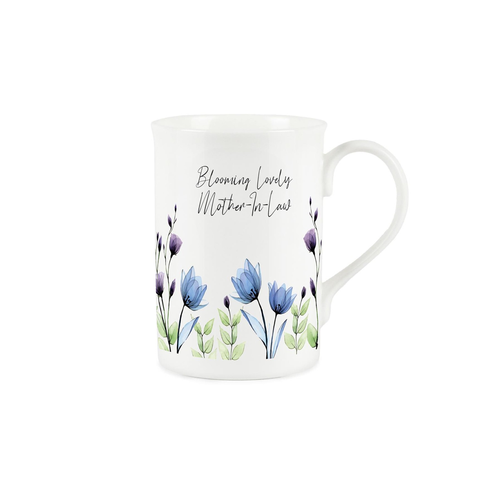 Blooming Lovely Mother-In-Law Mug - Blue & Purple Floral Bone China Cup Gift