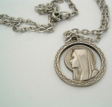 Catholic Virgin Mary Sterling Silver Medal Pendant Necklace Chain