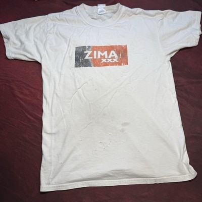 Vintage Zima XXX Orange T-Shirt Thrashed & Stained Beer Malt Beverage M White