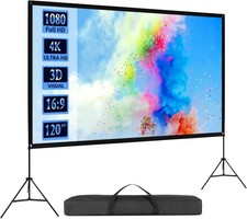 120 Inch Projector Screen Portable Outdoor Indoor 4K 16:9 Dual Tripod Stand HD