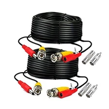 2-Pack 125ft Black Pre-Made All-in-One BNC Male to Male Video and Power Cable 