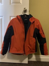 Lands  End Youth Boys Jacket Size M 10-12 Orange Navy Blue Pre-owned