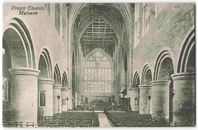 Malvern Priorat Kirche Innenraum von Westen - Vintage Nichols Postkarte Y10