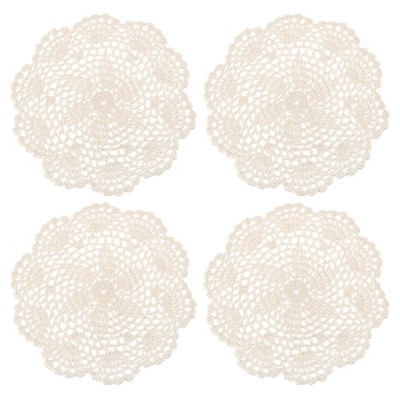 Für Spitzendeckchen, 4 Stück 8\'' Baumwolle gewebt Blumenmuster Untersetzer Haken (beige)