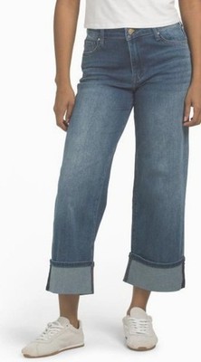 Kut From The Kloth Womens High Rise Wide Leg Crop Roll Up Cuffs Jeans Sz 14 New
