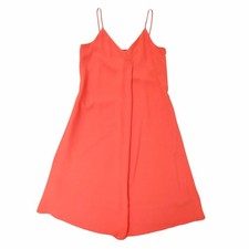 Uniqlo Midi Dress Womens Small Coral Spaghetti Straps Sleeveless Crepe Cocktail 