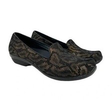 Dansko Olivia Loafer Womens 38/7.5-8 Black Bronze Snake Leather Flats Shoes