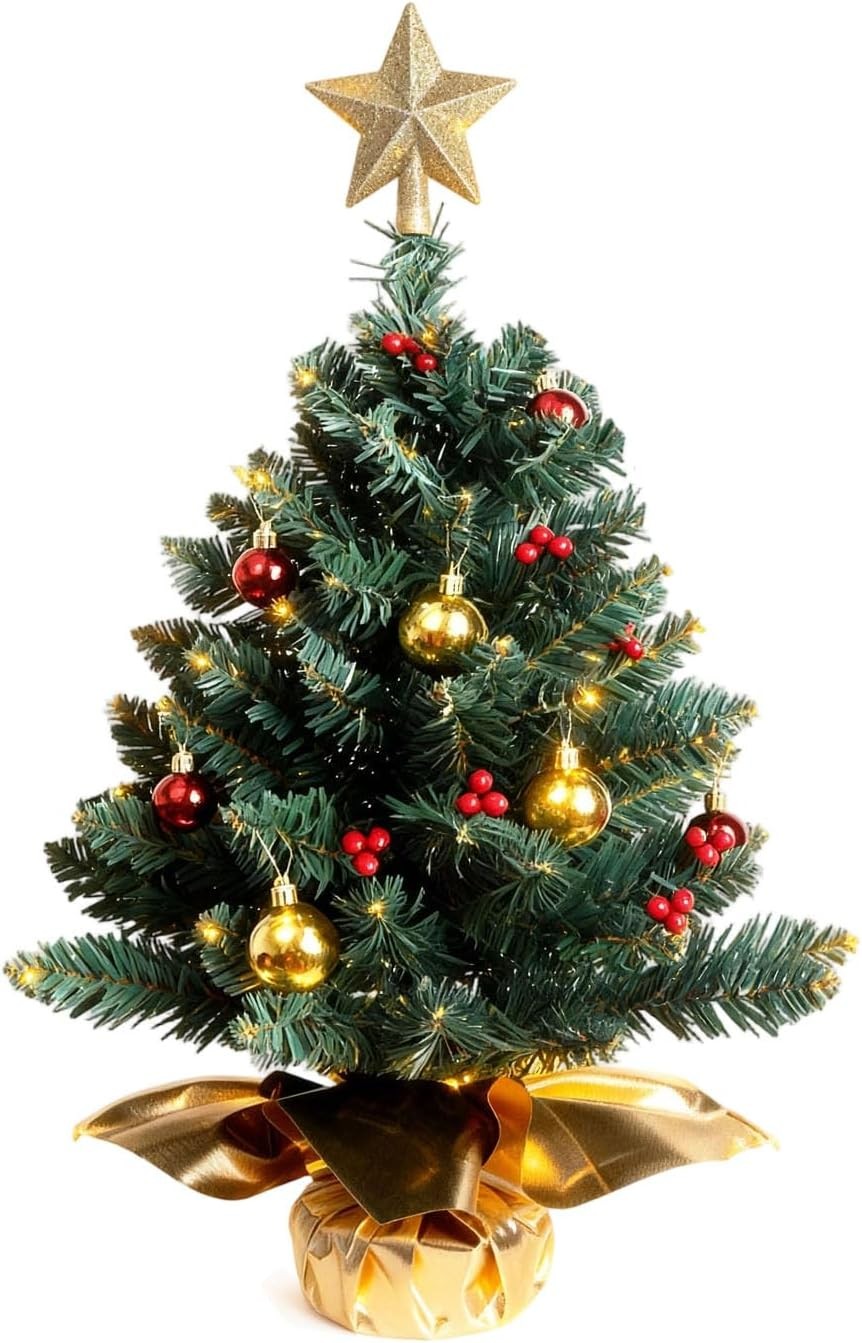 Liecho 24 Inch Tabletop Mini Christmas Tree, Miniature Pine Gold 