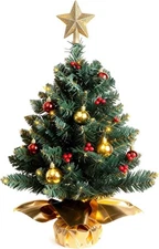 Liecho 24 Inch Tabletop Mini Christmas Tree, Miniature Pine Gold 