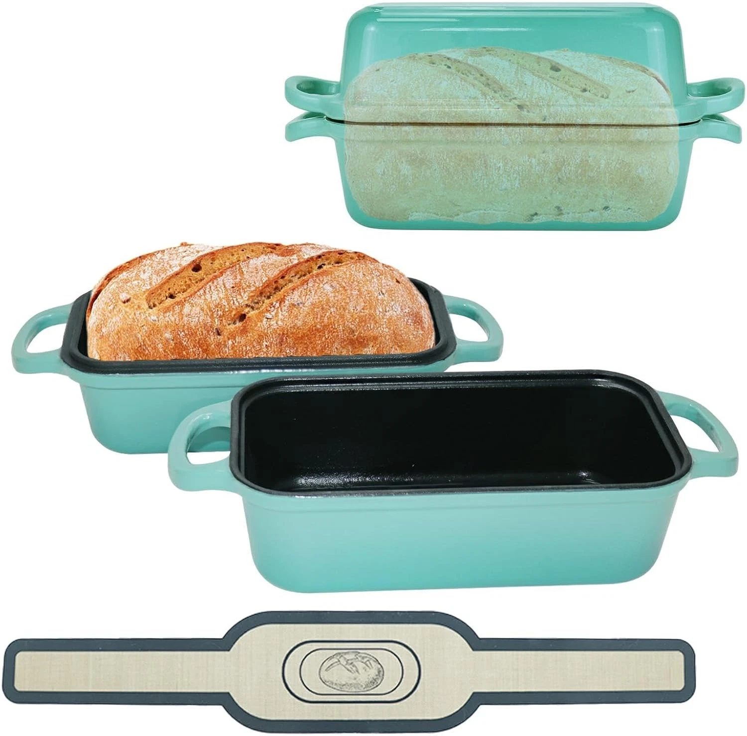 Cast Iron Bread Pan W/ Lid 2-in-1 Dual Set Includes 2 Bread Mats Bread Baking