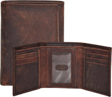 Men's Real Leather RFID Trifold Wallet Slim Front Pocket ID Window Vintage Brown