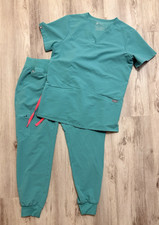 FIGS Women's Sea Mist Solid Scrub Set V-Neck Top Size S  Jogger Pants Size S/P