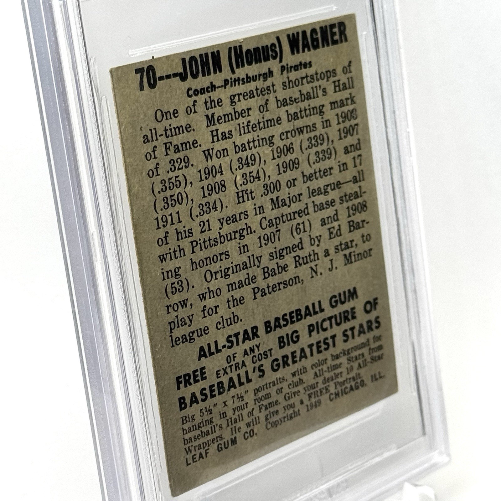1948-49 Leaf Baseball JOHN HONUS WAGNER #70 Beckett BVG 6 HOF view 12