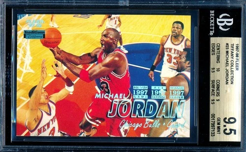 MICHAEL JORDAN 1997-98 FLEER TRADITION TIFFANY COLLECTION BGS 9.5 GEM CARD #23!