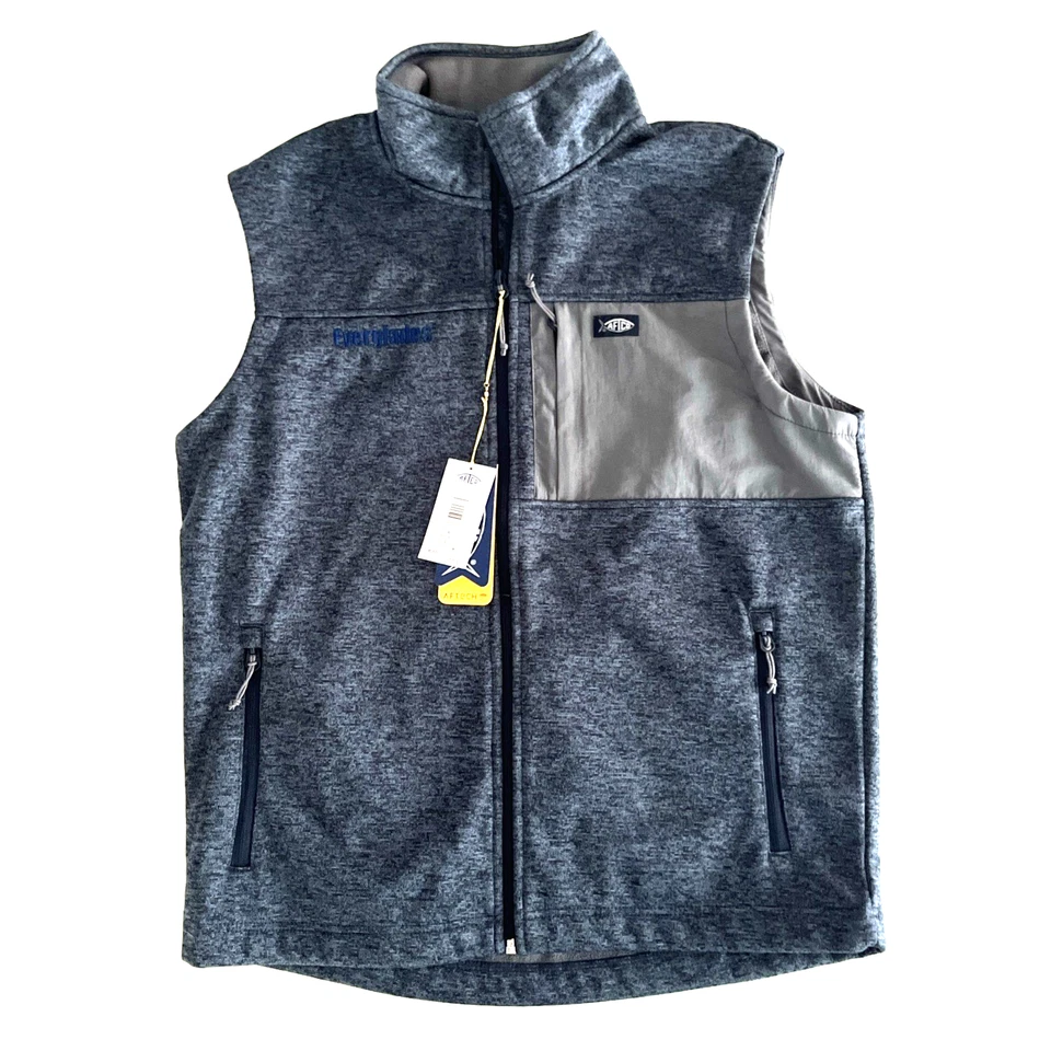 AFTCO Ripcord Vest Men M Navy Heather MJ37 Windproof Water Resistant Fishing - Image 2 of 4