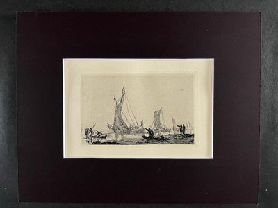 BOATS NEAR SHORE, after Zeeman, Etched by Philip Gilbert Hamerton 1834-1894