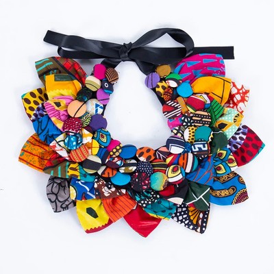 Handmade Ankara Button Bib Necklace & Earrings Set W250274