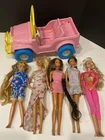 Vintage 90s Barbie Lot - Pink Beach Jeep & 5 Dolls Outfit Collection Mattel 1990