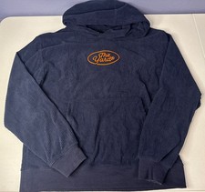 The Yard Sale Auto Body Corduroy Hoodie Sweatshirt Navy Blue Men?s Sz L Chain 