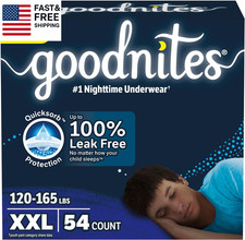 Boys' Nighttime Underwear, Size XXL 120-165 Lbs , 54 Ct, Packaging May Vary