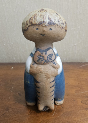 ''Passionate Pelle'' by Lisa Larson for Gustavsberg Sweden, Boy Holding Grumpy Cat
