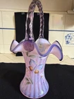 Fenton Butterfly Pink Chiffon Opalescent Rib Optic Basket Hand Painted Signed