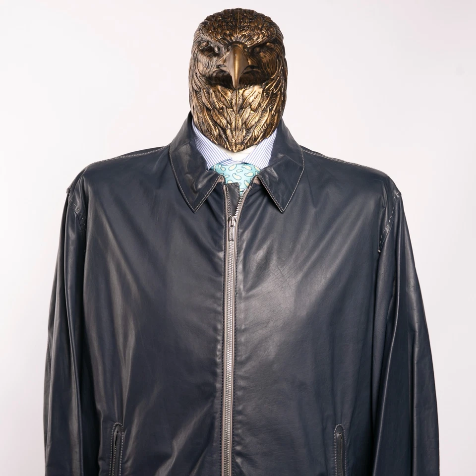NWT $2850 CORTIGIANI LEATHER Zip Jacket Blue 46US/56IT - Image 3 of 4