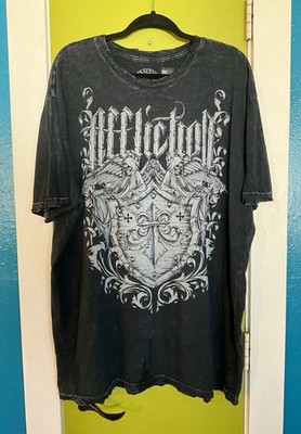 Y2K Vtg Affliction Live Fast Shirt 3XL Black Winged Skeletons Fleur-De-Lis USA
