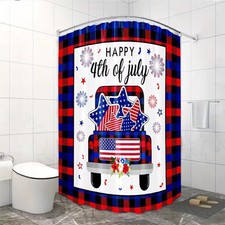 Independence Day Plaid Waterproof Shower Curtain Bathroom Decor