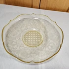 Vintage Lancaster Cane Landrum Topaz Yellow Amber Depression Glass Console Bowl