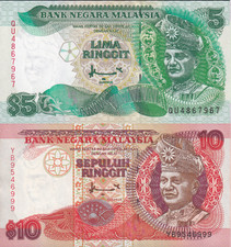 Malaysia 5 10 Ringgit ND 1995-1998 P 35A 36 UNC Set 2 pcs