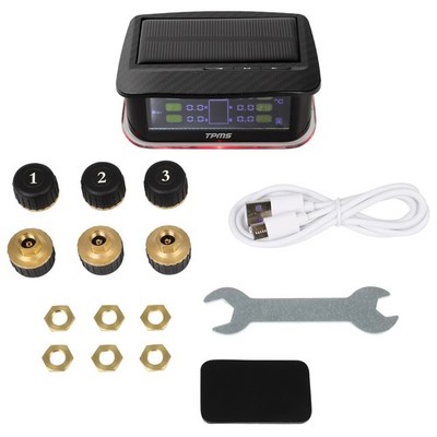 Black RV Tire Pressure Sensor 1PC TPMS Solar Monitor 6PC Sensors w/Alarm Modes
