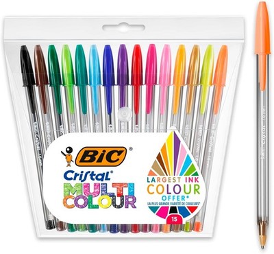 BIC Cristal Multicolour Ballpoint Pens With Wide Tip (1.6mm) Pens For Colourful 