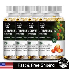 1200mg Ashwagandha Capsules - 120/240/480 Pills - Anxiety,Stress,Immune Support