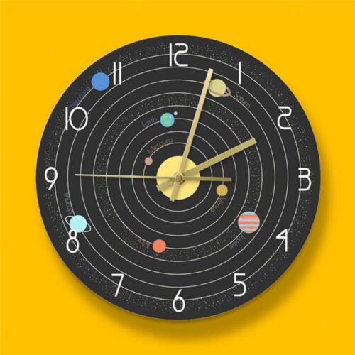 Solar System Planets Wall Clock Battery Powered 12 inch Round Astronomy - Afbeelding 1 van 8