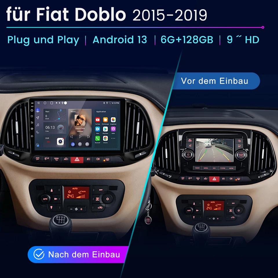 Android 13 Autoradio Carplay GPS Navi WIFI DAB 6+128GB Für Fiat Doblo 2015-2019 - Bild 2 von 4