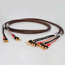 Pair 24 Strands Bi-wire Speaker Cable 7N OCC Audio Loudspeaker Line Banana Plug
