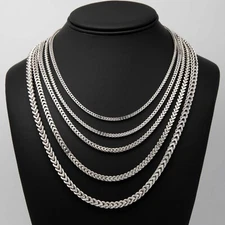 Rhodium Franco Chain Hollow Sterling Silver 925 Italy All Sizes
