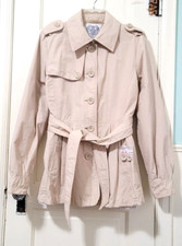 New Womens Esprit Dress Mid Trench Jacket Pea Coat Large Tan Beige Lined Belt