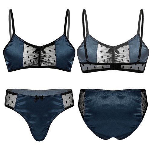Männer Sissy Dessous-Set Satin Sheer Mesh Bustier BH Top mit Slip Unterwäsche - Bild 14 von 68