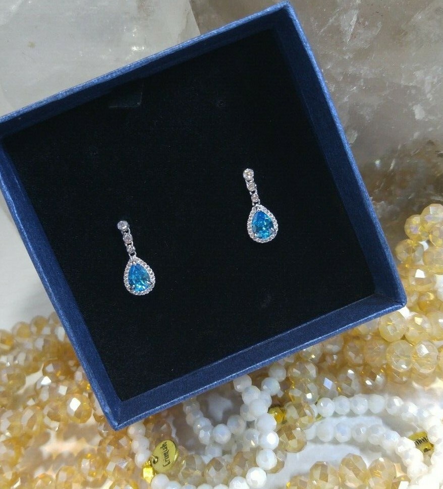 VANAXIN RMS TITANIC Tear Drop Crystal Pendant Earrings White Gold