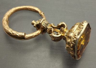 Viktorianischer antiker verzierter Anhänger & Ring aus 14 kt Gold Citrin Edelsteinset
