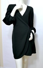 NWT J Crew Texture and Thread Black Faux Wrap Short LS Dress L