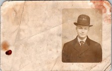 RPPC Postcard Portrait~ Man In A Bowler Hat~ ‘Do You…Know This Homely Mug…?’~KB8