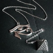 Silver Egypt Eye of Horus/Pyramid Lariat Pendant Necklace--Stainless Steel Chain