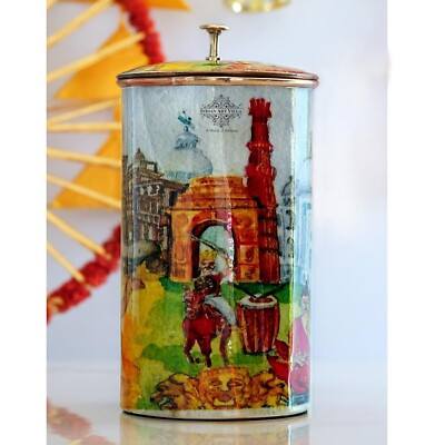 #ad Printed Copper Jug Pitcher Paisely Design Storage amp; Serving Water 1500 ML $90.85