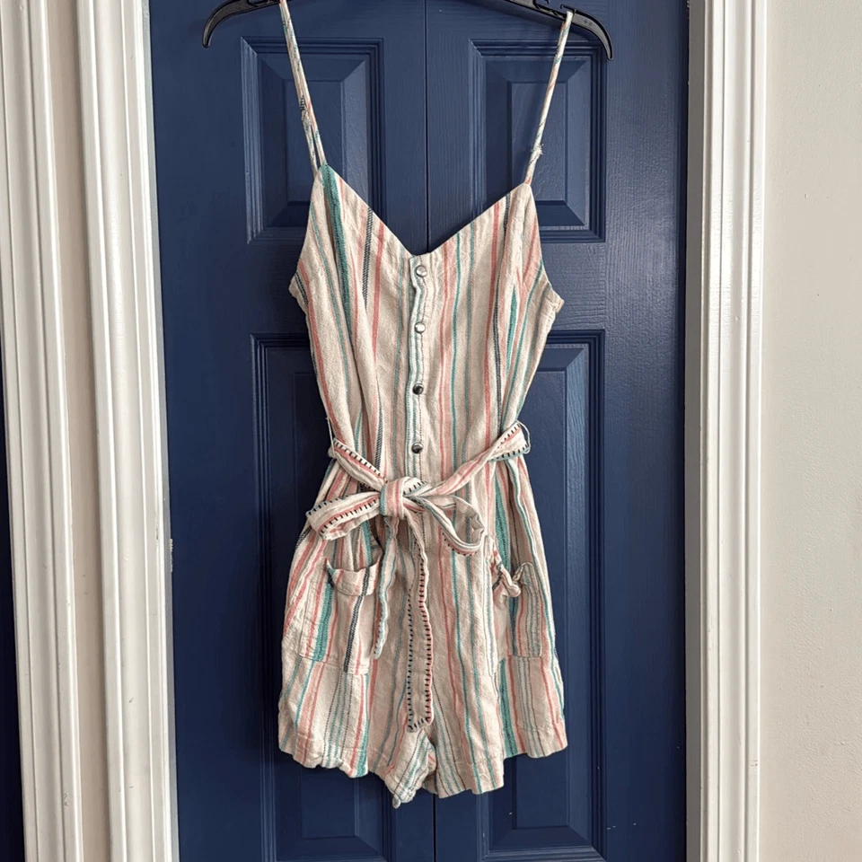 Splendid Linen Striped Romper Size Small - Image 2 of 4