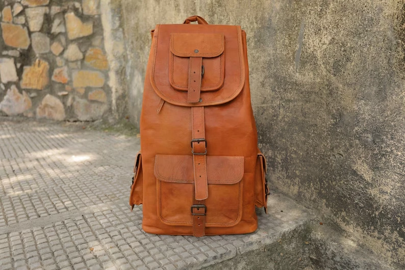 Backpack Rucksack Bag Travel Vintage New Men's Laptop Shoulder Brown Satchel 16'
